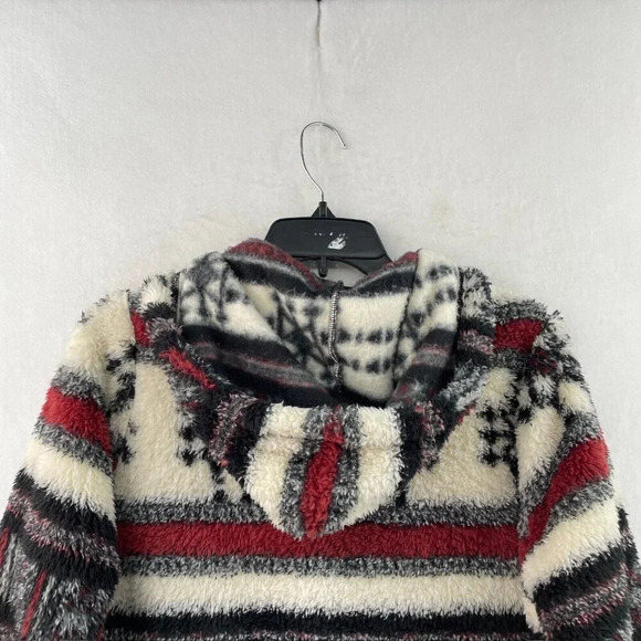 Billabong Fleece Jacket Women's S Red Ivory Aztec Tribal Print Hooded Pullover - Picture 9 of 13